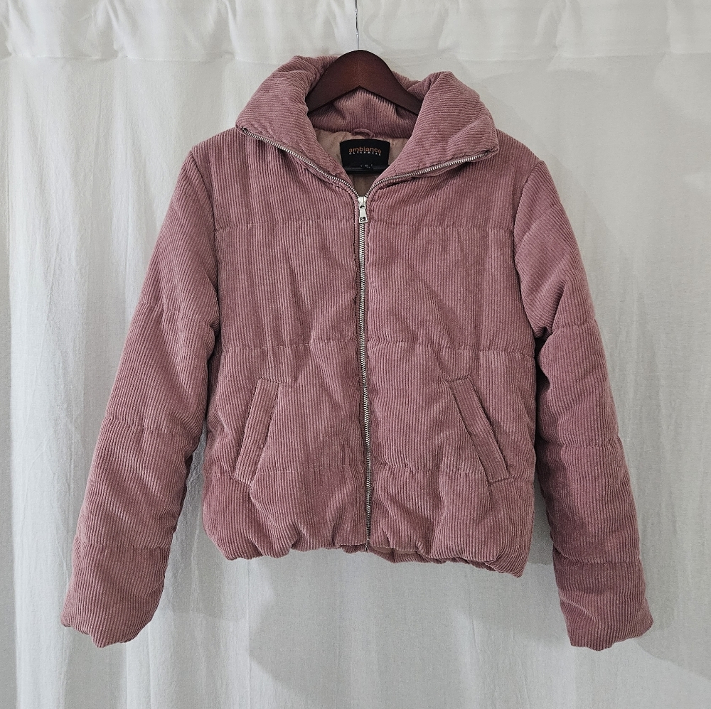 Ambiance Pink Corduroy Puffer Jacket Women’s Size M